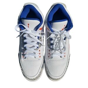 Air Jordan Men 3 Retro Knicks Sneakers White Royal Blue Orange Size 9
